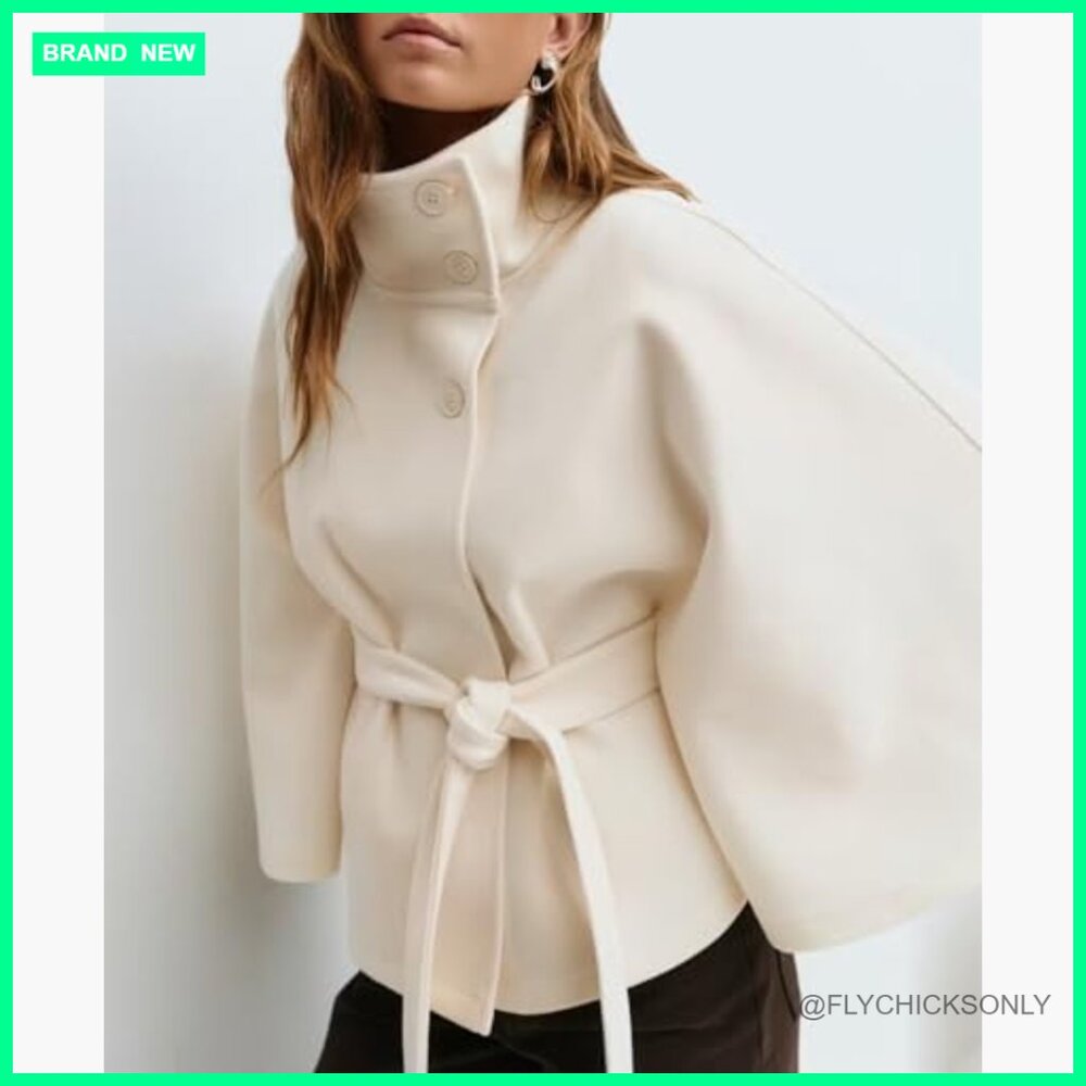 Polyester Elastane Batwing Sleeve Poncho Pea Coat… - image 4